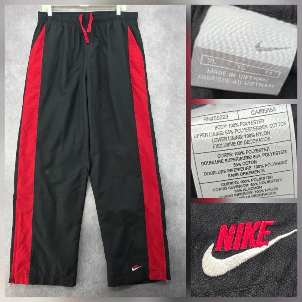 Vintage Nike Track Pants Mens XL Black Red Side Stripe Zipper Hem Embroidered